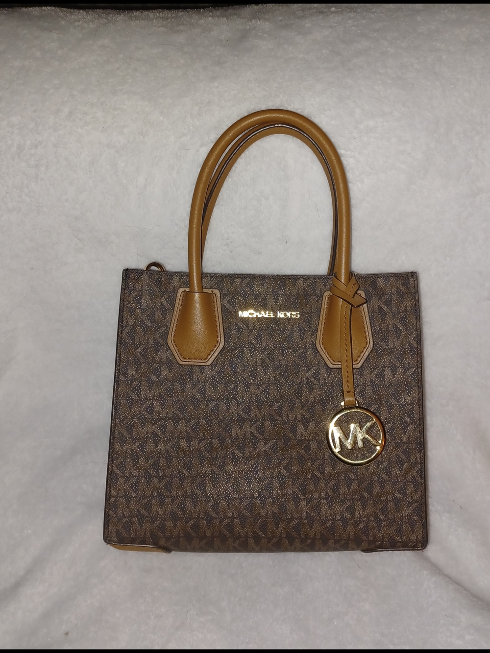 Michael Kors Mercer Medium  Brown Signature Tote with Tan Handles